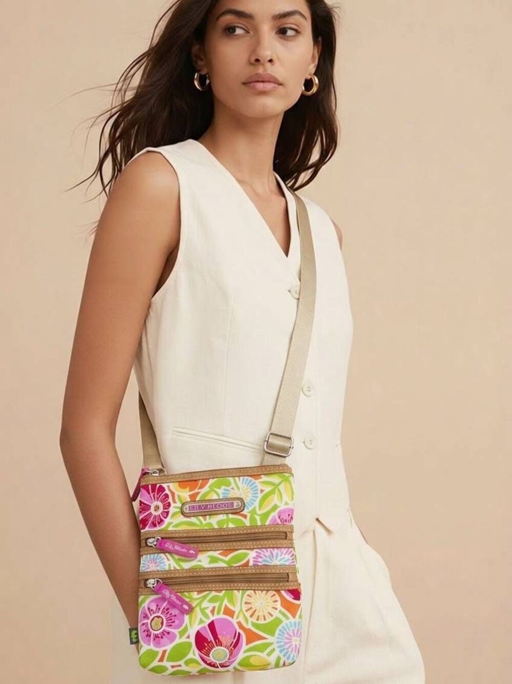 🍑Lily Bloom Floral Karma Bloom Fuchsia Lined Crossbody Bag